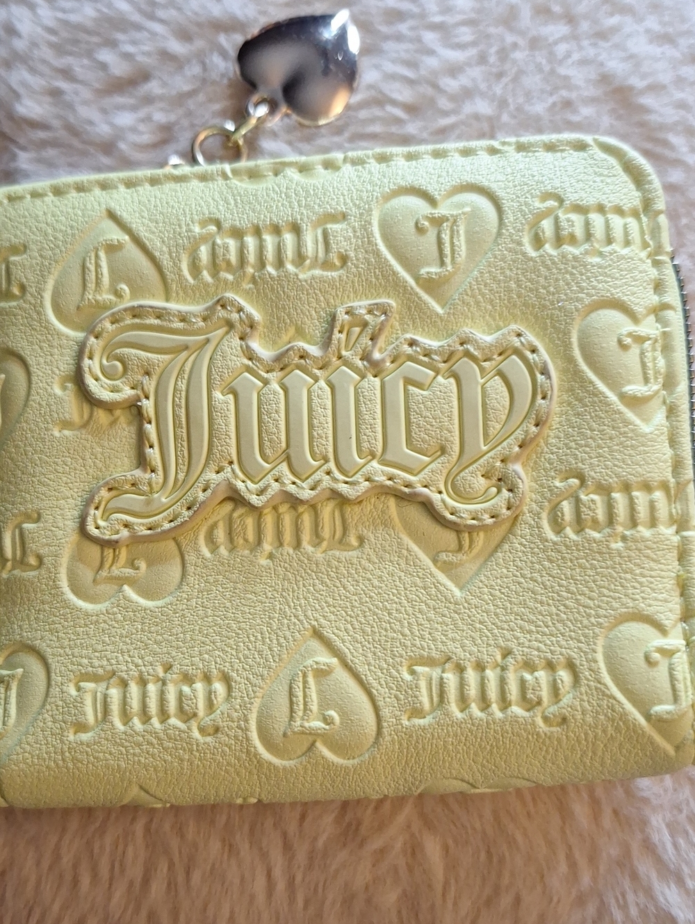 Juicy Couture Pale Yellow Embossed Heart Logo Zip Wallet